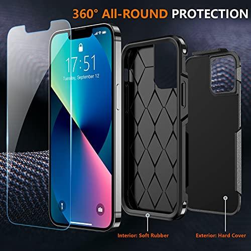 SPIDERCASE Designed for iPhone 13 Case/iPhone 14 Case, [10 FT Military Grade Drop Protection] [with 2 pcs Tempered Glass Screen Protector] Cover for iPhone 13 & 14 6.1 inch (Black) - GEAR4EVER