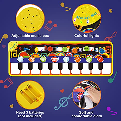 RenFox Baby Piano Mat with 25 Music Sounds, Kids Musical Playmat, Early Education Development Birthday Gift Music Toy for 1 2 3 Year Girls Boys, Piano Keyboard Touch Play Blanket for Child Toddlers