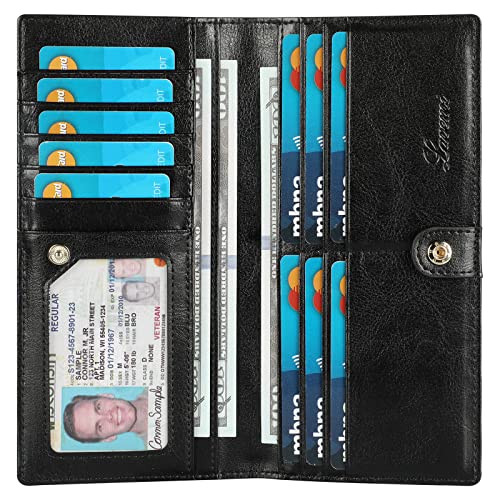 Lavemi RFID Blocking Ultra Slim Real Leather Credit Card Holder Clutch Wallets for Women with Snap Closure(2-Waxed Black)