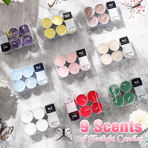 108 Pcs Scented Tea Lights Variety Pack – 9 Scents, Mini Candles Bulk Set in Lavender, Vanilla & More