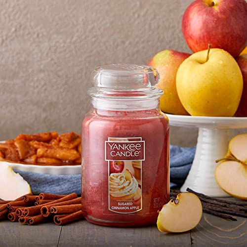 Yankee Candle Sugared Cinnamon Apple Scented, Classic 22oz Large Jar Single Wick Aromatherapy Candle, Over 110 Hours of Burn Time, Apothecary Jar Fall Candle, Autumn Candle Scented for Home