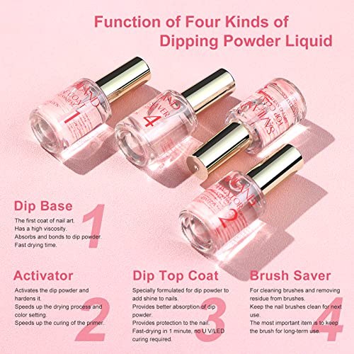 Saviland Dip Powder Liquid Set 15ml/0.5oz,10 Pcs Base/Top Coat, Activator Brush Saver Acrylic Gel Dip Nail File Strengthen Nail Powder Nail Set No Nail Lamp Needed Gift Set for Daughters Salon-Quality