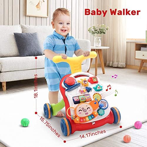 CUTE STONE Sit-to-Stand Learning Walker, 2 in 1 Baby Walker, Early Educational Child Activity Center, Multifunctional Removable Play Panel, Baby Music Learning Toy Gift for Infant Boys Girls - Better Savings Group