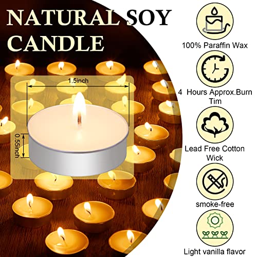 200 Pcs Scented Tea Lights Candles Tea Candles, 4 Hour Long Burn Time White Small Candle for Christmas Home Wedding Party Holiday Dinner Table Decoration (Vanilla Scent)