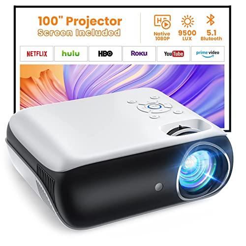 HAPPRUN Projector, Native 1080P Bluetooth Projector with 100''Screen, 9500L Portable Outdoor Movie Projector Compatible with Smartphone, HDMI,USB,AV,Fire Stick, PS5 - GEAR4EVER