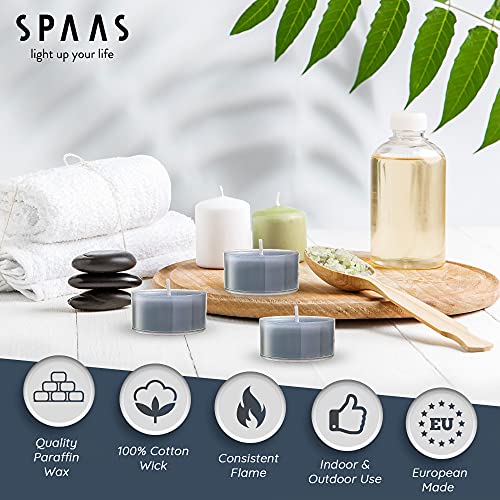 SPAAS Scented Tea Lights Candles in Clear Cups - Sea Salt & Citrus Fragrance | Premium Long Burning Scented Tealight Candles for Spa, Romantic Décor, Meditation, Dinner, and Home Décor | Pack of 24