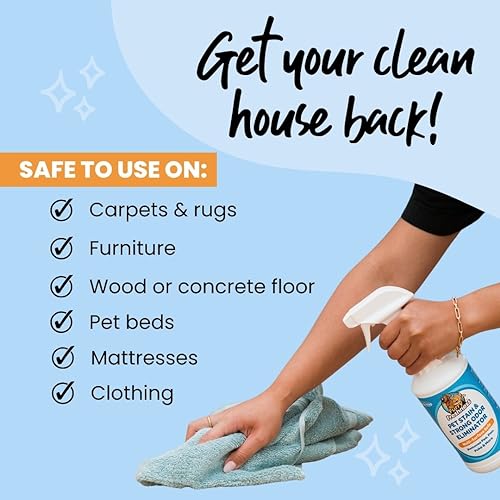 FurryFreshness Extra Strength Cat or Dog Pee Stain & Permanent Odor Remover + Smell Eliminator -Removes Stains from Pets & Kids Including Urine or Blood- Lifts Old Carpet Stains- 32oz Spray