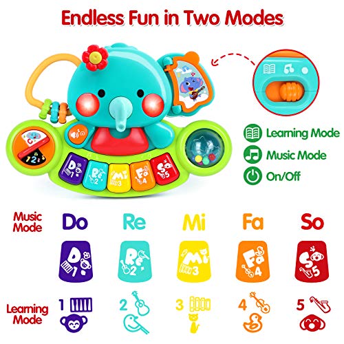 Baby Piano Toy 6 to 12 Months Elephant Light Up Music Baby Toys for 6 9 12 18 Months Early Learning Educational Piano Keyboard Infant Toys Baby Girl Piano Toy Gift Toy for 1 Year Old Boys Girls