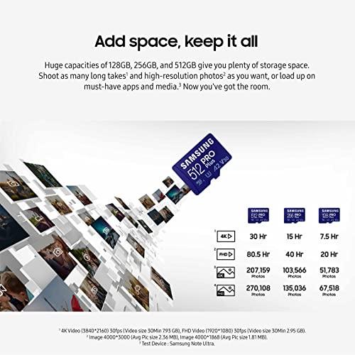 SAMSUNG PRO Plus microSD Memory Card + Adapter, 512GB MicroSDXC, Up to 180 MB/s, Full HD & 4K UHD, UHS-I, C10, U3, V30, A2 for Android Phones, Tablets, GoPRO, DJI Drone, MB-MD512SA/AM, 2023 - GEAR4EVER