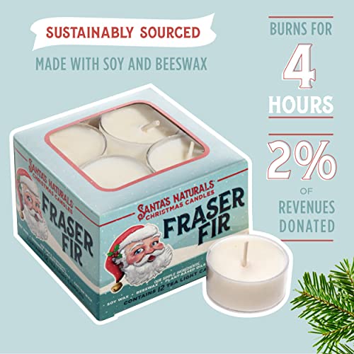 Santa's Naturals Fraser Fir Christmas Tea Light Candles | Fresh Cut Christmas Tree Fragrance | Sustainably Sourced Soy and Beeswax | 4 Hour Burn Time Per Candle | 12 Candles Per Box