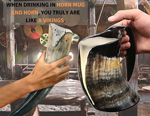 Viking Horn Mug - 100% Authentic 16oz - Ultimate Unique Handmade Ox Horn Norse Mug for Hot & Cold Drinks with Gift Bag - Food Grade Medieval Style Man's Beer & Mead Cup… - Better Savings Group