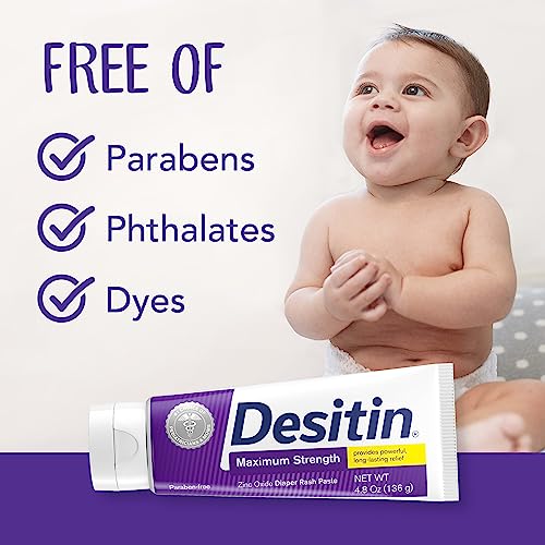 Desitin Maximum Strength Baby Diaper Rash Cream with 40% Zinc Oxide for Treatment, Relief & Prevention, Hypoallergenic, Phthalate- & Paraben-Free Paste, 4.8 oz