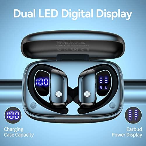 Wireless Earbuds Bluetooth Headphones 48hrs Play Back Sport Earphones with LED Display Over-Ear Buds with Earhooks Built-in Mic Headset for Workout Black BMANI-VEAT00L - GEAR4EVER