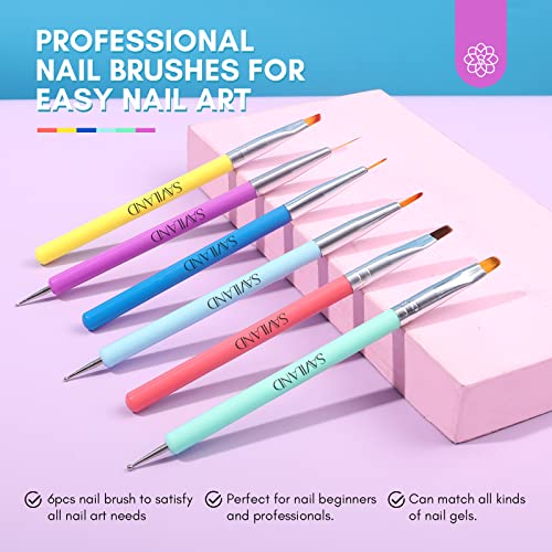 Saviland 6PCS Nail Art Brushes Set – Multifunctional Nail Brushes for Nail Art Nail Design Brush Gel Nail Brush for Nail Extension Nail Art Liner Brush 3 Sizes Dotting Tools for DIY, Christmas Gifts