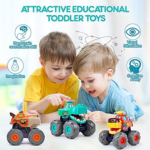 Toy Cars For 1 2 3 Year Old 3 Pack Monster truck Toy Push & Go Crocodile Friction Powered Bull Pull Back Leopard Car Big Wheel Animal Car Baby Toy Gift For 12 18 Month Boys Girls Toddlers - Better Savings Group