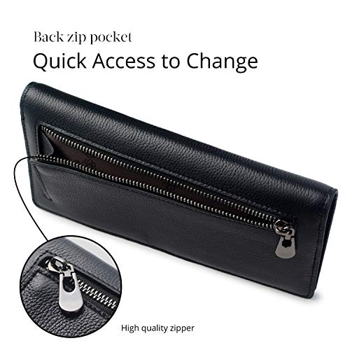 Bveyzi Ultra Slim Thin Leather RFID Blocking Credit Card Holder Bifold Clutch Wallets for Women (Black)