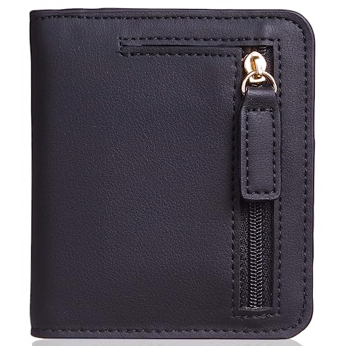 Gostwo Womens Rfid Blocking Small Compact Bifold Leather Pocket Wallet Ladies Mini Purse with ID Window(Black)