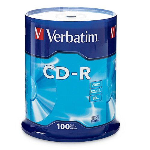 Verbatim CD-R Blank Discs 700MB 80 Minutes 52X Recordable Disc for Data and Music - 100pk Spindle Frustration Free Packaging,Blue