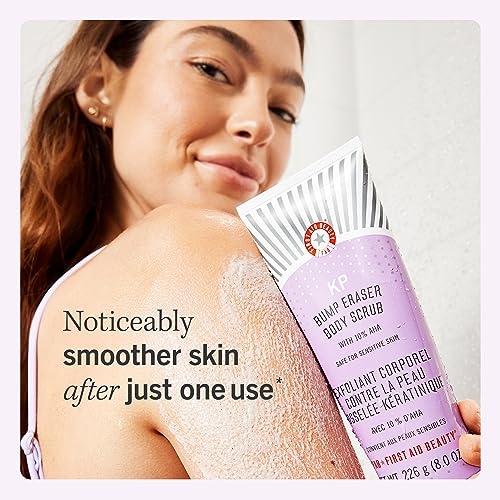 First Aid Beauty KP Bump Eraser Body Scrub Exfoliant for Keratosis Pilaris with 10% AHA – 8 oz