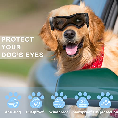 QUMY Dog Goggles UV Protection for Small to Medium Breed Dog, Dog Sunglasses Windproof Anti-Fog Dustproof Snowproof, Puppy Glasses for Outdoor Riding Driving with Comfortable Frame Adjustable Straps