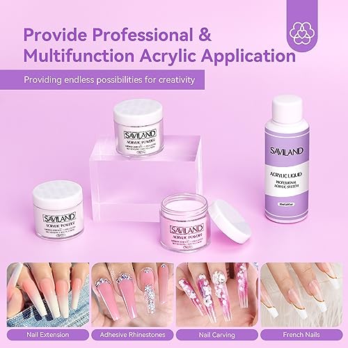 Saviland Acrylic Nail Kit with Drill, 15g Clear/White/Pink Acrylic Powder and Liquid Set with Nail Drill Acrylic Nail Brush Nail Forms Dappen Dish, Easy to Use Acrylic Nail Supplies for Beginners