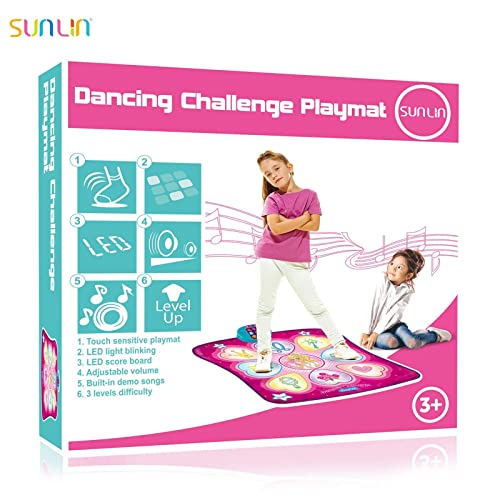 SUNLIN Dance Mat - Dance Mixer Rhythm Step Play Mat - Game Toy Gift for Kids Girls Boys with LED Lights, Adjustable Volume, Built-in Music, 3 Challenge Levels (3-12 Years Old)