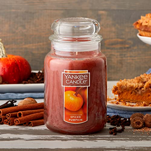 Yankee Candle Spiced Pumpkin Scented, Classic 22oz Large Jar Single Wick Aromatherapy Candle, Over 110 Hours of Burn Time, Apothecary Jar Fall Candle, Autumn Candle for Home