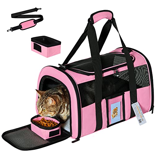 SECLATO Cat Carrier, Dog Pet Carrier Airline Approved for Cat, Small Dogs, Kitten, Carriers Medium Cats Under 15lb, Collapsible Soft Sided TSA Travel Carrier-Pink