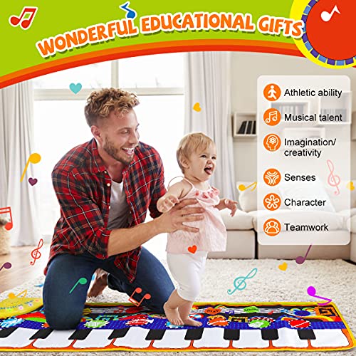 RenFox Baby Piano Mat with 25 Music Sounds, Kids Musical Playmat, Early Education Development Birthday Gift Music Toy for 1 2 3 Year Girls Boys, Piano Keyboard Touch Play Blanket for Child Toddlers