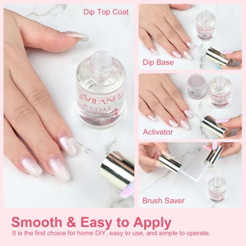 Saviland Dip Powder Liquid Set 15ml/0.5oz,10 Pcs Base/Top Coat, Activator Brush Saver Acrylic Gel Dip Nail File Strengthen Nail Powder Nail Set No Nail Lamp Needed Gift Set for Daughters Salon-Quality