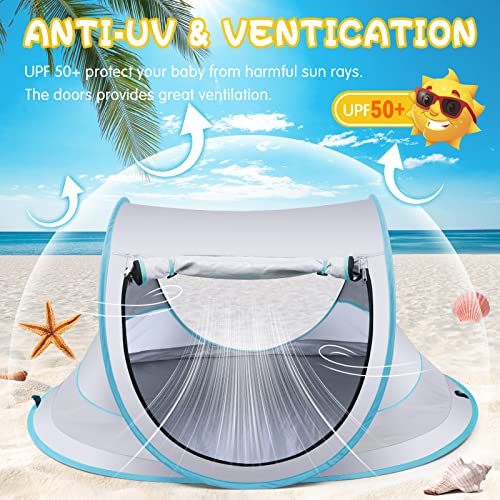 Baby Beach Tent,Large Pop Up Beach Tent Sun Shade for Beach,Portable Baby Travel Tent with Mosquito Net,Indoor Baby Play Tent,UPF 50+ UV Protection Sun Shelters1