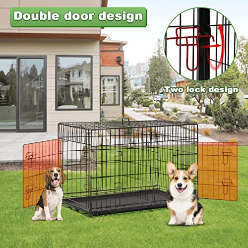 BestPet 24,30,36,42,48 Inch Dog Crates for Large Dogs Folding Mental Wire Crates Dog Kennels Outdoor and Indoor Pet Dog Cage Crate with Double-Door,Divider Panel, Removable Tray (Black, 48")