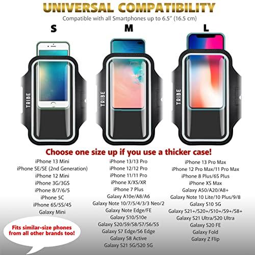 TRIBE Water Resistant Cell Phone Armband Case Running Holder for iPhone Pro Max Plus Mini SE (13/12/11/X/XS/XR/8/7/6/5) Galaxy S Ultra Plus Edge Note (21/20/10/9/8/7/6/5) Adjustable Strap & Key Pocket - GEAR4EVER