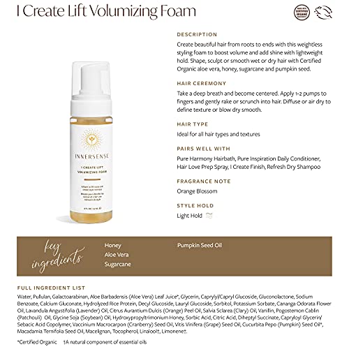 INNERSENSE Organic Beauty - Natural I Create Lift Volumizing Foam | Non-Toxic, Cruelty-Free, Clean Haircare (2.37 fl oz | 70 ml)