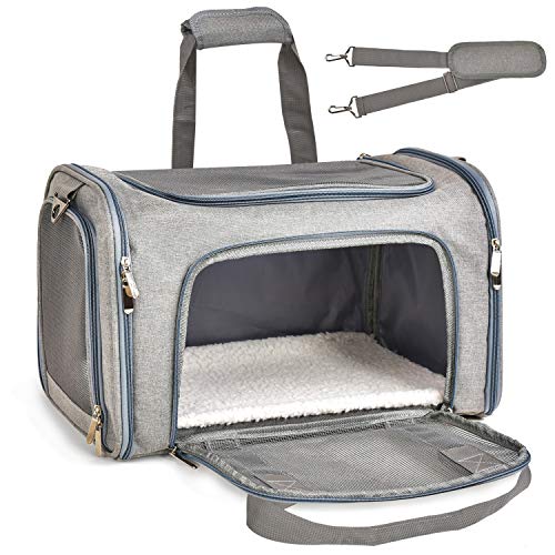 Henkelion Cat, Dog Carrier for Small Medium Cats Puppies up to 15 Lbs, TSA Airline Approved Carrier Soft Sided, Collapsible Travel Puppy Carrier - Grey