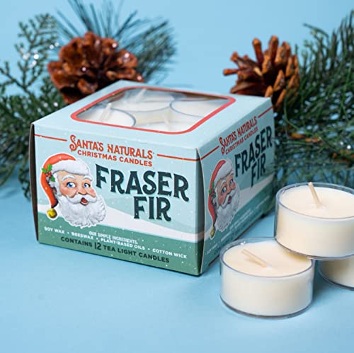 Santa's Naturals Fraser Fir Christmas Tea Light Candles | Fresh Cut Christmas Tree Fragrance | Sustainably Sourced Soy and Beeswax | 4 Hour Burn Time Per Candle | 12 Candles Per Box