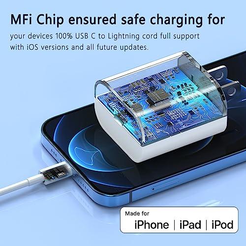 iPhone Charger [Apple MFi Certified] 2 Pack 20W PD USB C Wall Fast Charger Adapter with 2 Pack 6FT Type C to Lightning Cable Compatible with iPhone 14 13 12 11 Pro Max XR XS X,iPad - GEAR4EVER