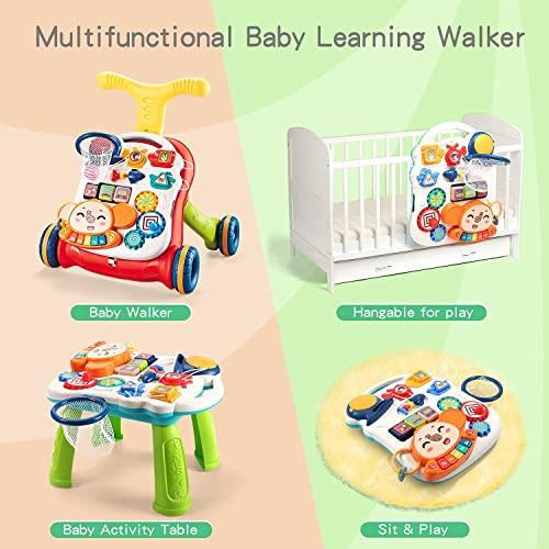 CUTE STONE Sit-to-Stand Learning Walker, 2 in 1 Baby Walker, Early Educational Child Activity Center, Multifunctional Removable Play Panel, Baby Music Learning Toy Gift for Infant Boys Girls - Better Savings Group