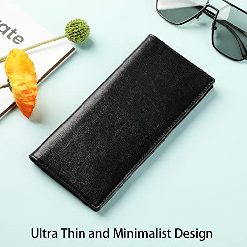 Lavemi RFID Blocking Ultra Slim Real Leather Credit Card Holder Clutch Wallets for Women with Snap Closure(2-Waxed Black)