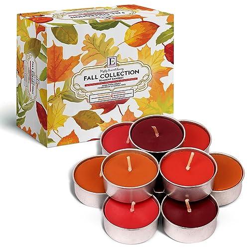 Fall Candles Scented Tea Lights Candles Gift Set - 64 pcs -Fall Tealight Candles with 4 Autumn Fragrances -Pumpkin Spice with Nutmeg, Apple Cinnamon, Orange Clove and Autumn Leaves-Votive Candles Bulk