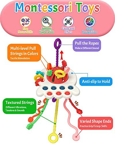 Yetonamr Baby Sensory Montessori Toy for 6-12-18 Months, Pull String Silicone Teething Toy, Educational Bath Learning Birthday Gift Travel Toy for 1 2 3 Year Old Boy and Girl Infant Toddlers - Better Savings Group