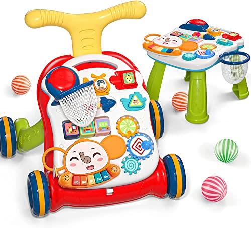 CUTE STONE Sit-to-Stand Learning Walker, 2 in 1 Baby Walker, Early Educational Child Activity Center, Multifunctional Removable Play Panel, Baby Music Learning Toy Gift for Infant Boys Girls - Better Savings Group