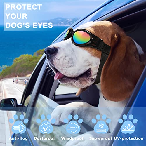 QUMY Dog Sunglasses Dog Goggles for Medium Large Breed Dogs, Wind Dust Fog Protection Eye Wear Pet Glasses with Adjustable Strap for Motorcycle Car Driving Bike Riding Hiking Swimming Over 15lbs Black