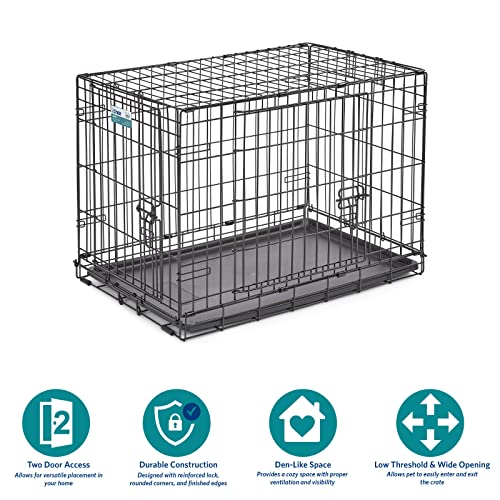 MidWest Homes for Pets Newly Enhanced  Double Door iCrate Dog Crate, Includes Leak-Proof Pan, Floor Protecting Feet, Divider Panel & New Patented Features