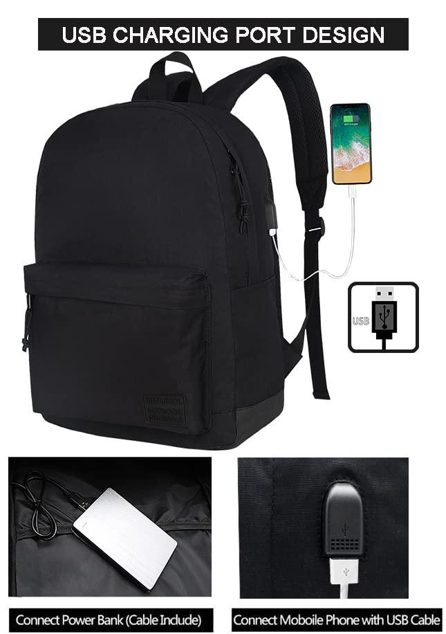 SUPACOOL Lightweight Casual Laptop Backpack with USB Charging Port For for Men and Women, Daily use backpack, Backpack for College (Full Black) - GEAR4EVER