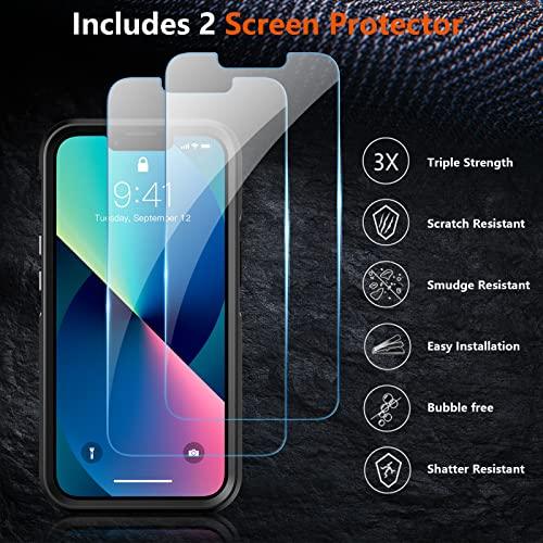 SPIDERCASE Designed for iPhone 13 Case/iPhone 14 Case, [10 FT Military Grade Drop Protection] [with 2 pcs Tempered Glass Screen Protector] Cover for iPhone 13 & 14 6.1 inch (Black) - GEAR4EVER