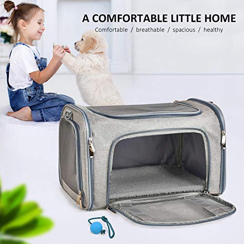 Henkelion Cat, Dog Carrier for Small Medium Cats Puppies up to 15 Lbs, TSA Airline Approved Carrier Soft Sided, Collapsible Travel Puppy Carrier - Grey