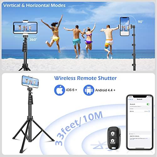 Sensyne 62" Phone Tripod & Selfie Stick, Extendable Cell Phone Tripod Stand with Wireless Remote and Phone Holder, Compatible with iPhone Android Phone, Camera (Black) - GEAR4EVER