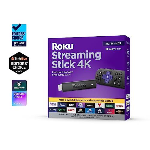 Roku Streaming Stick 4K | Portable Roku Streaming Device 4K/HDR/Dolby Vision, Roku Voice Remote, Free & Live TV - GEAR4EVER