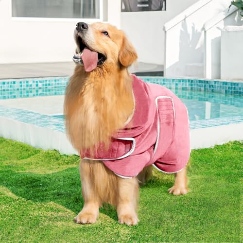 Avont Dog Bathrobe - Super Absorbent Pet Drying Towel Bath Robes After Bath Shower Swim Wet Walk for Puppies -Pink(L)